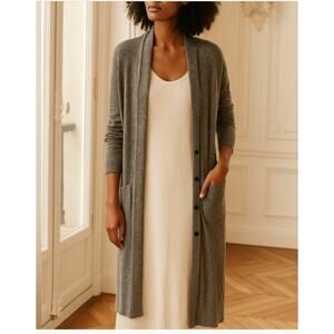 Vince Women's Long Linen Blend Sweater Gray XS Capsule Spring Layer Vacation